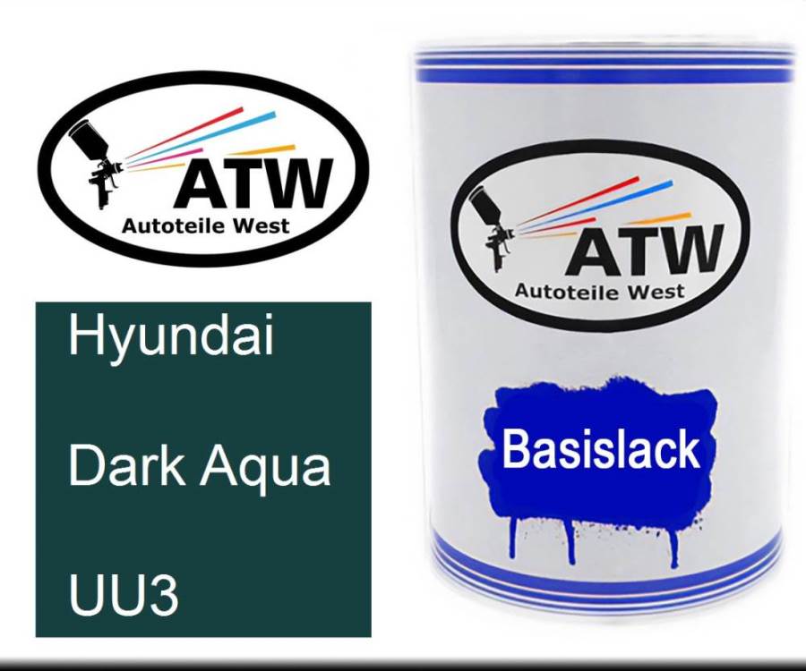 Hyundai, Dark Aqua, UU3: 500ml Lackdose, von ATW Autoteile West.